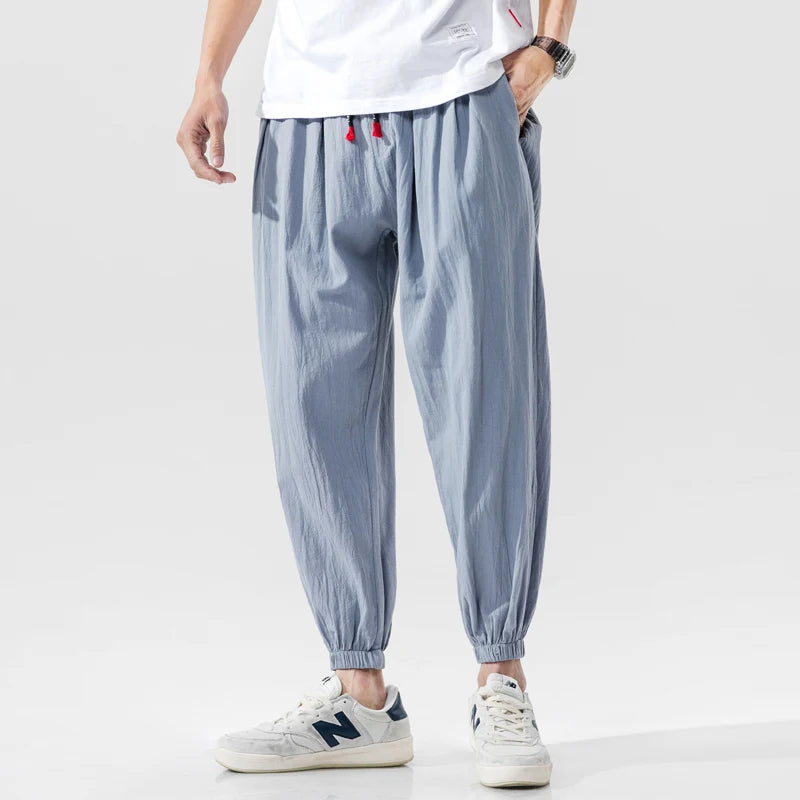 Pantalon décontracté surdimensionné pour homme, streetwear, en coton et lin, style Harajuku, jogging, mode, sarouel ample, printemps 2025