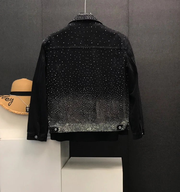 Veste en jean décontractée à manches longues pour homme, version ample, polyvalente, rembourrée aux épaules, élégante, style chic, style diamant