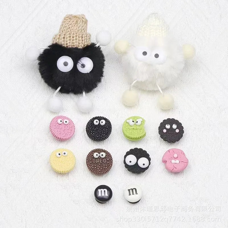 Funny Black Fur Ball for Clogs Accessories Shoe Flower Cartoon 3D Stereoscopic Cookie Genie Detachable Charms Decorative Buckles