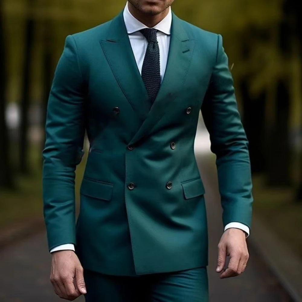 Blazer 2 pièces à double boutonnage pour homme, coupe slim, longueur standard, revers en pointe, pour mariage, 2024