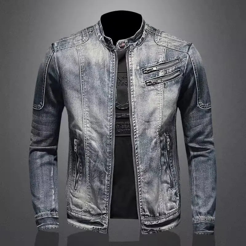 Men Denim Jackets Coats Zipper Coat Slim Fit Casual Solid Turn Down Collar Full Sleeve Regular Jacket Autumn Winter 2024