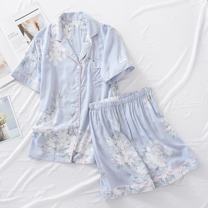 Pyjama d'été pour femme, nouvelle collection, section fine, short à manches courtes, grand imprimé floral, service à domicile, pyjama pour femme