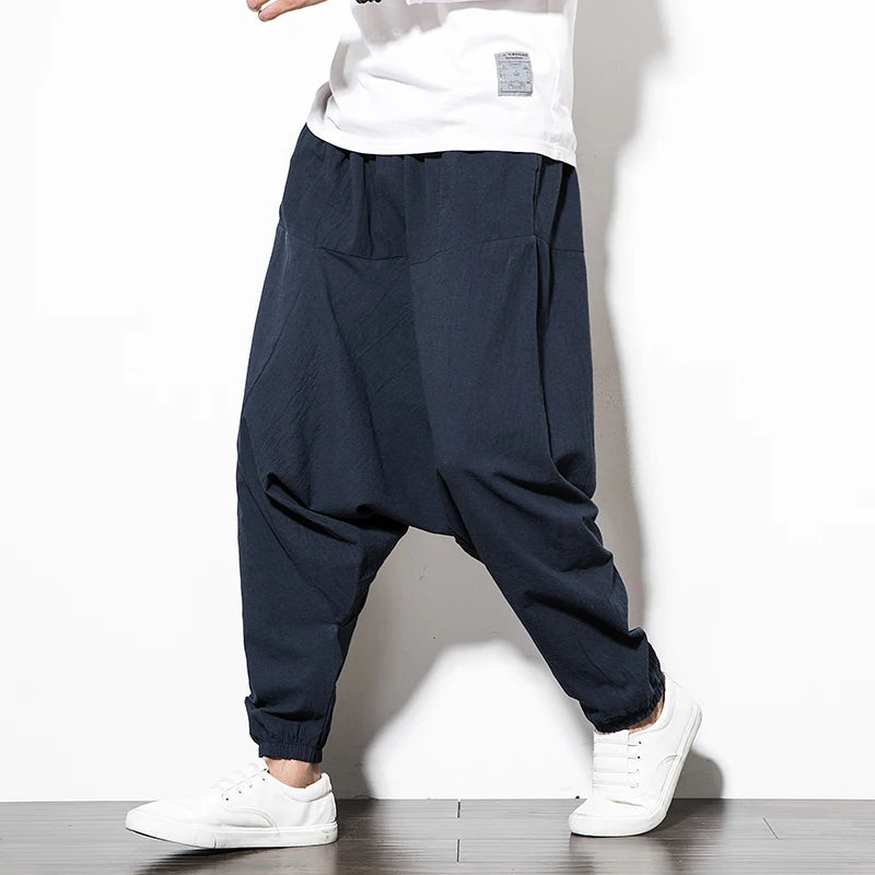 Pantalon décontracté surdimensionné pour homme, streetwear, en coton et lin, style Harajuku, jogging, mode, sarouel ample, printemps 2025