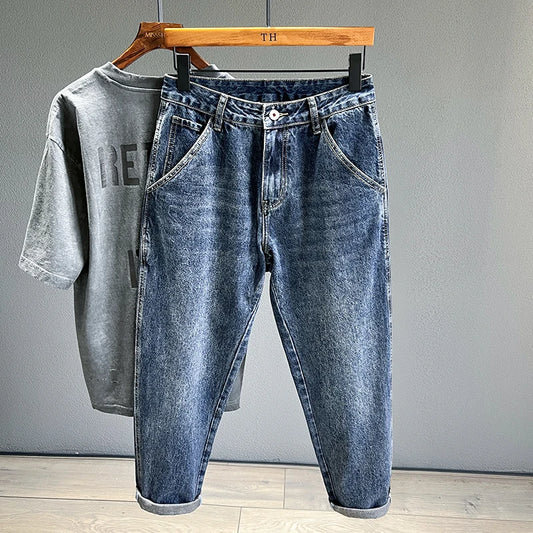 Jeans vintage de haute qualité pour hommes, nouvelle collection printemps, mode ample, fuselé, drapé, pantalon en denim pour jeunes, style hip-hop, streetwear