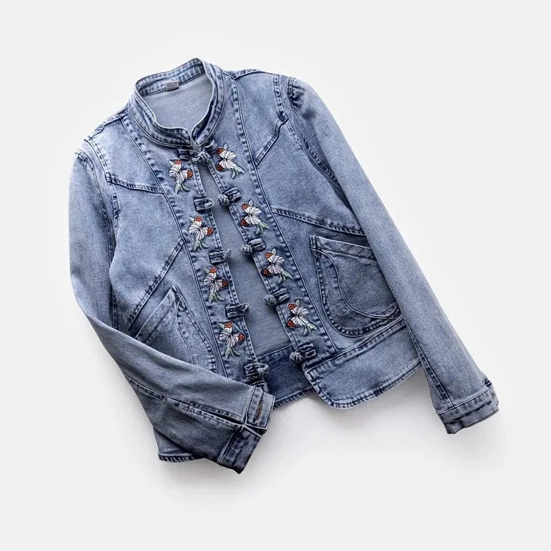 Women's Denim Jacket 2024 Spring Autumn Streetwear Long Sleeve Embroidery Ladies Jean Jackets Loose Short Outwear Femme