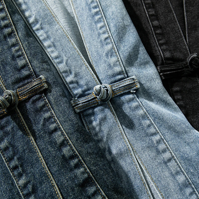 Denim Kimono Jacket Men Fashion Casual Jeans Jackets Coats Male Chinese Style Button Denim Jacket Vintage Hip Hop Loose Outwear
