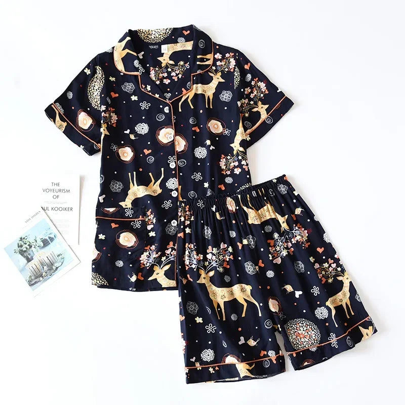 Pyjama d'été pour femme, nouvelle collection, section fine, short à manches courtes, grand imprimé floral, service à domicile, pyjama pour femme