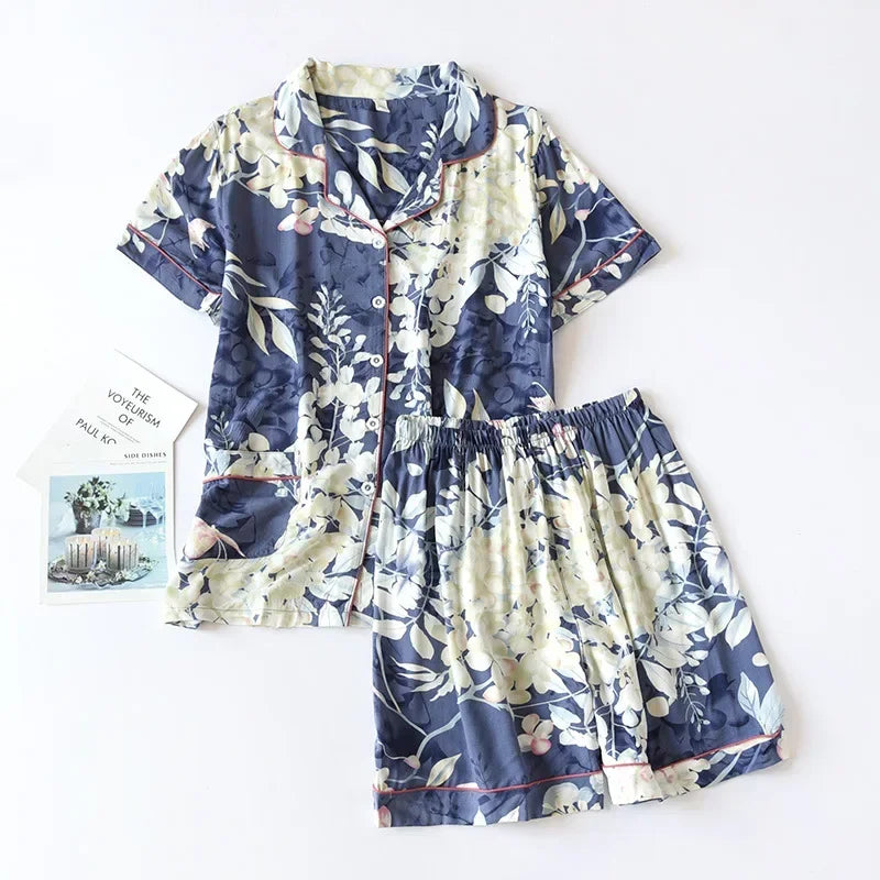 Pyjama d'été pour femme, nouvelle collection, section fine, short à manches courtes, grand imprimé floral, service à domicile, pyjama pour femme