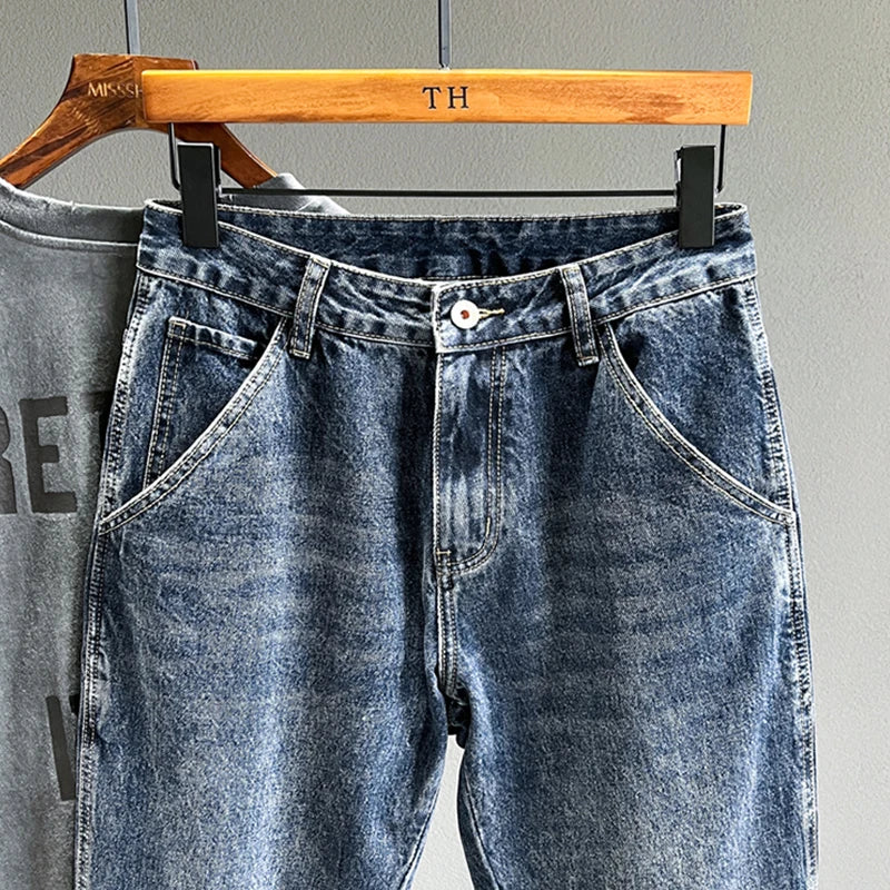 Jeans vintage de haute qualité pour hommes, nouvelle collection printemps, mode ample, fuselé, drapé, pantalon en denim pour jeunes, style hip-hop, streetwear