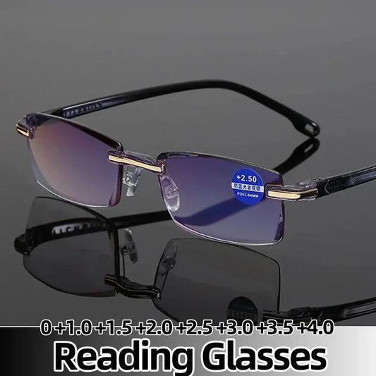 Men Rimless Reading Glasses Classic Anti Blue Light Eyeglasses Vintage Presbyopia Eyewear Unisex Far Sight Diopter +1.0 To +4.0