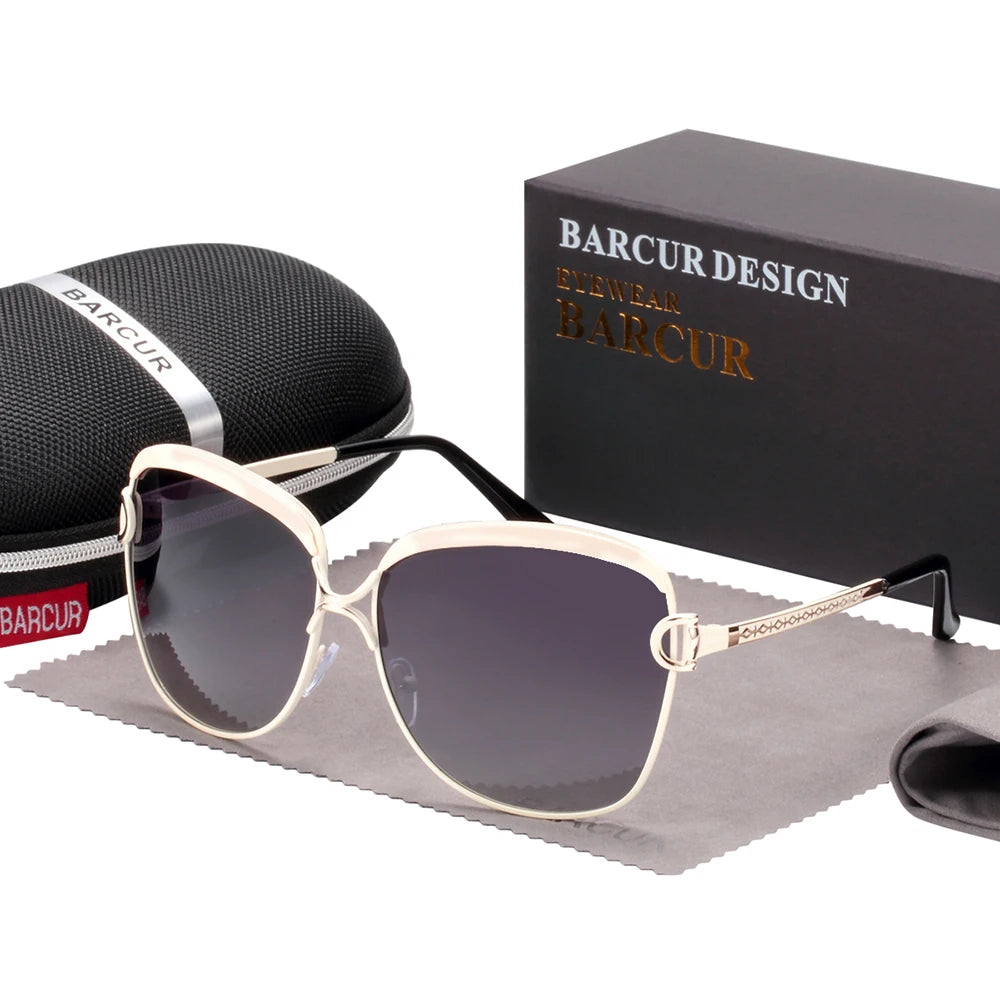 BARCUR Polarized Ladies Sunglasses Women Gradient Lens Round Sun Glasses Square Luxury Brand Oculos Lunette De Soleil Femme